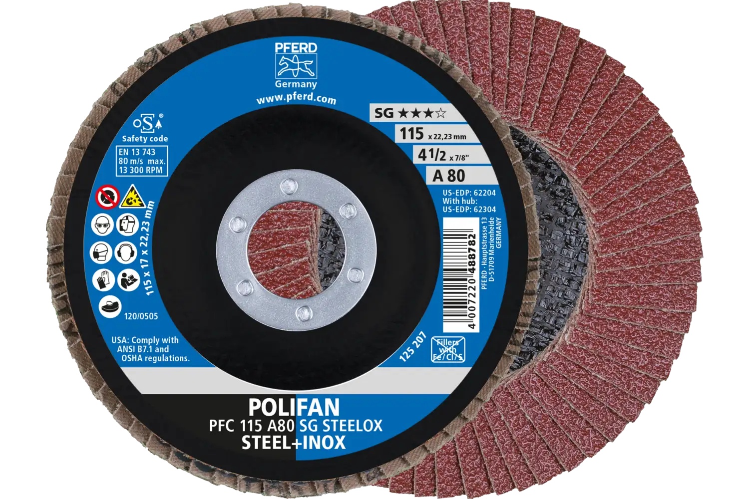Picture of Pferd Flap Disc, 4-1/2" x 7/8, A SG Steelox, 80 Grit, T29, Conical, Aluminum oxide